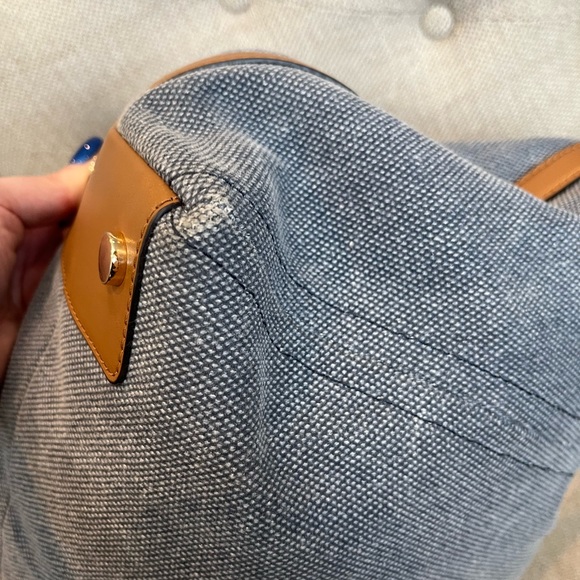 Michael Kors Blue Canvas Woven Ring Handle Isla Tote EUC - Picture 5 of 12